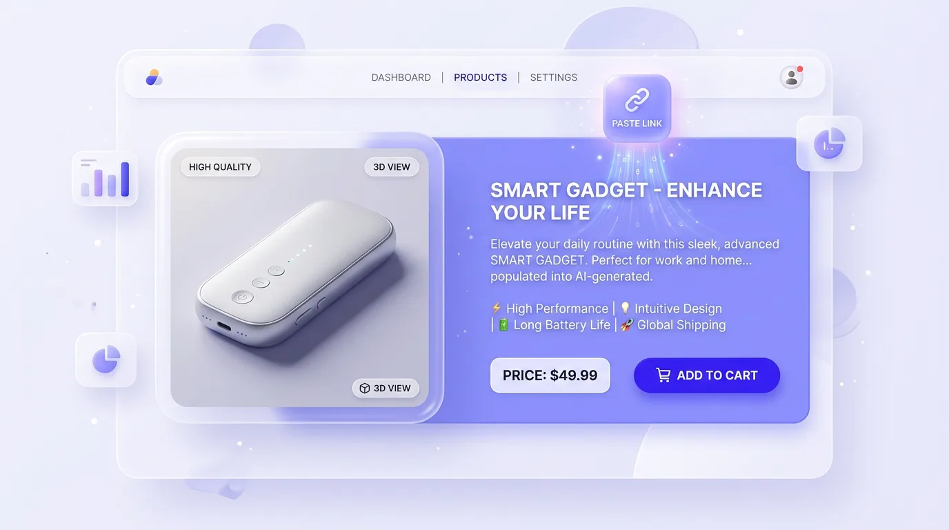 AI-built branded product page for a dropshipping website from a pasted product link