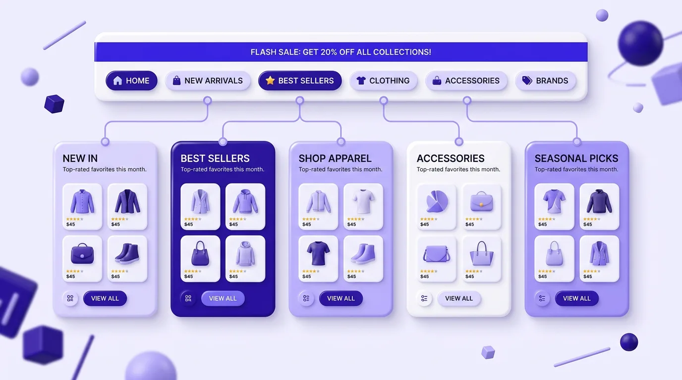 Collection and navigation pages built for an AI dropshipping website