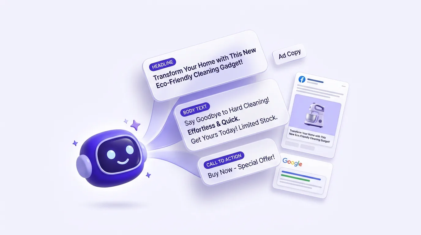 AI-written dropshipping ad copy and product descriptions for Facebook and Google