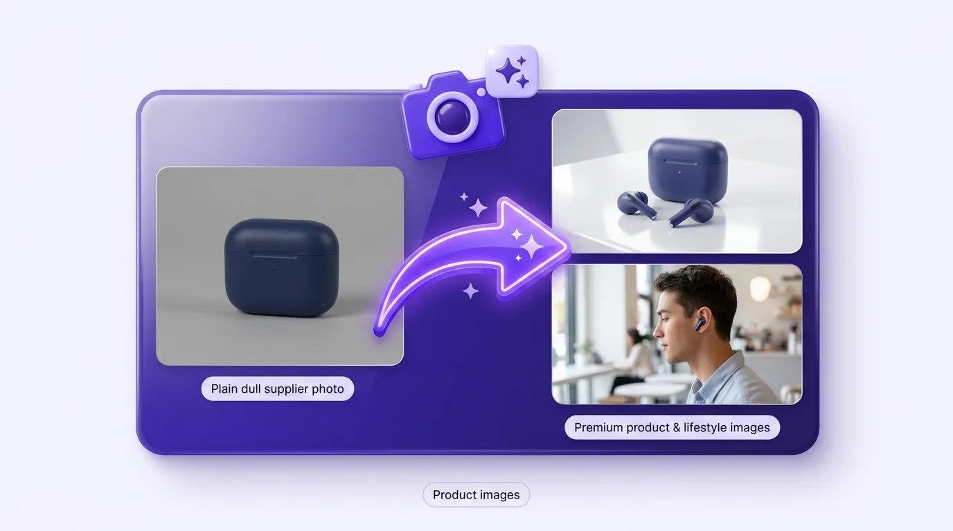 AI-generated studio and lifestyle product images for dropshipping