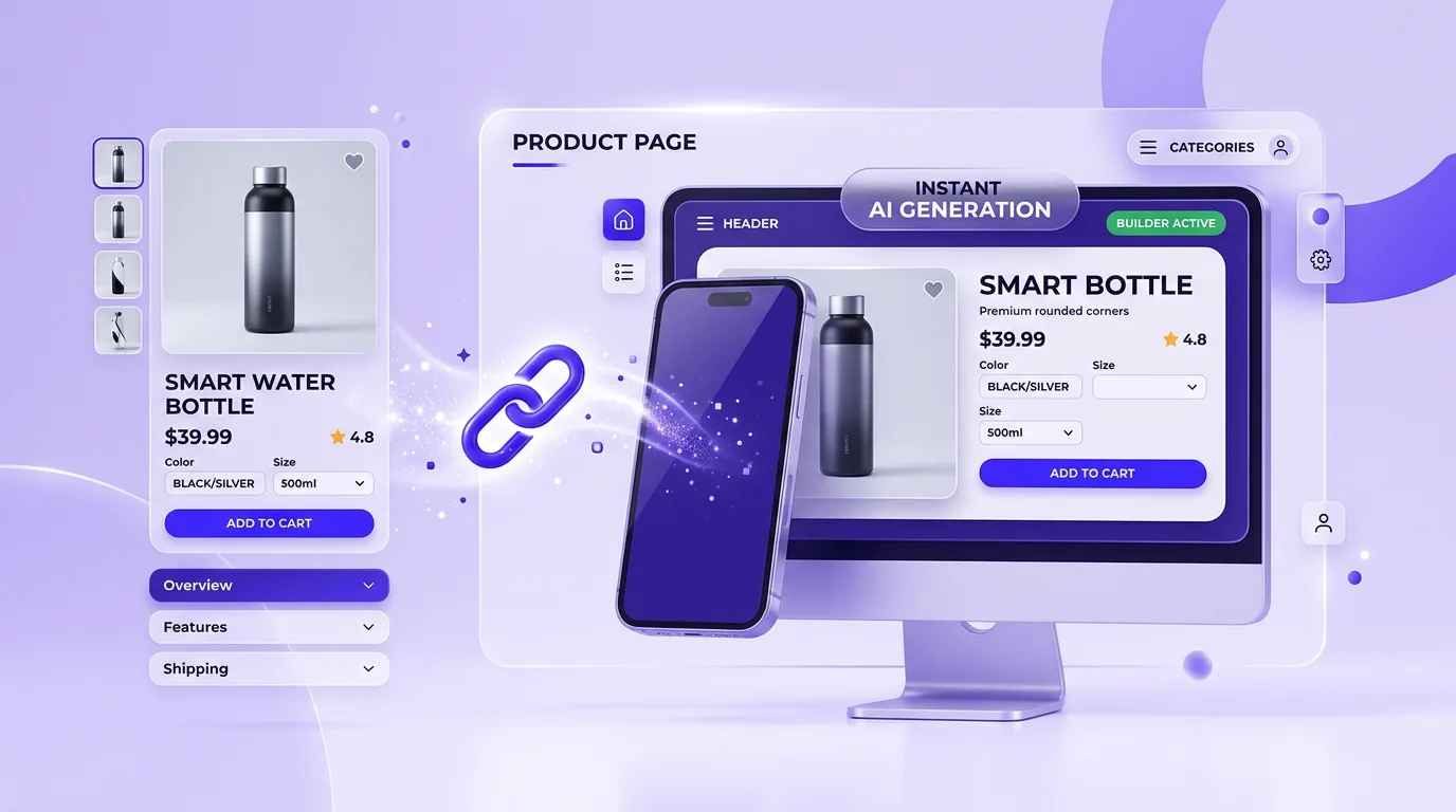 AI-generated Shopify dropshipping product page built from a product link
