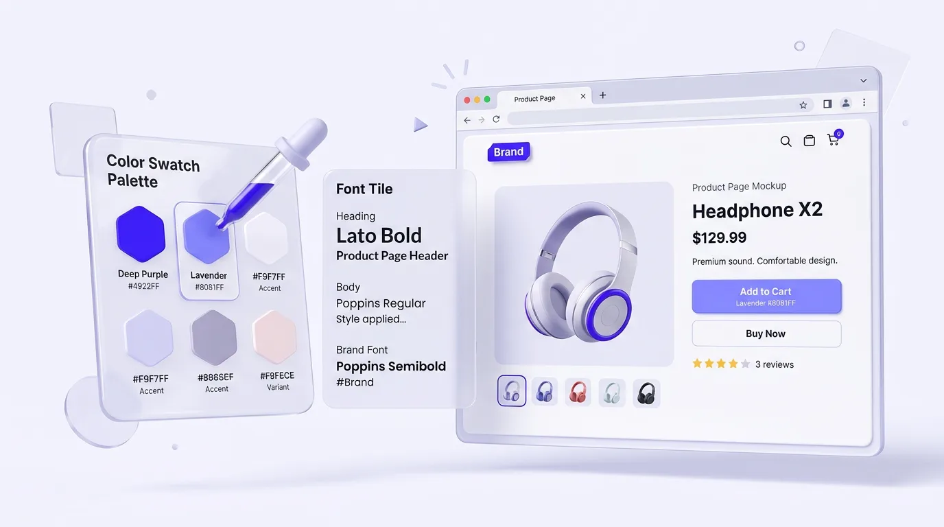 Brand colors and fonts matched to an AI-generated Shopify product page