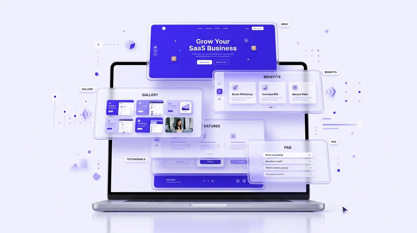 Generated Shopify product page sections including hero, gallery, benefits, and FAQ layout