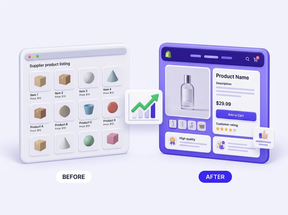 Before and after comparison of a high-converting Shopify product page