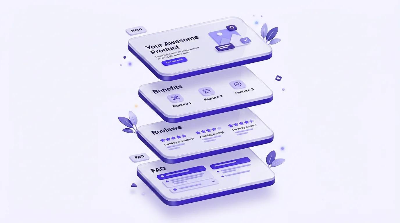 Proven section layouts for a Shopify landing page built with AI