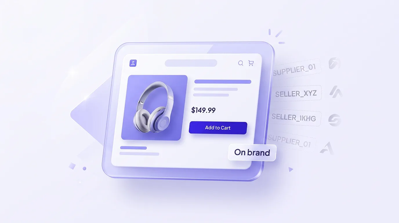 A de-branded Shopify product page with AliExpress supplier names and logos stripped out