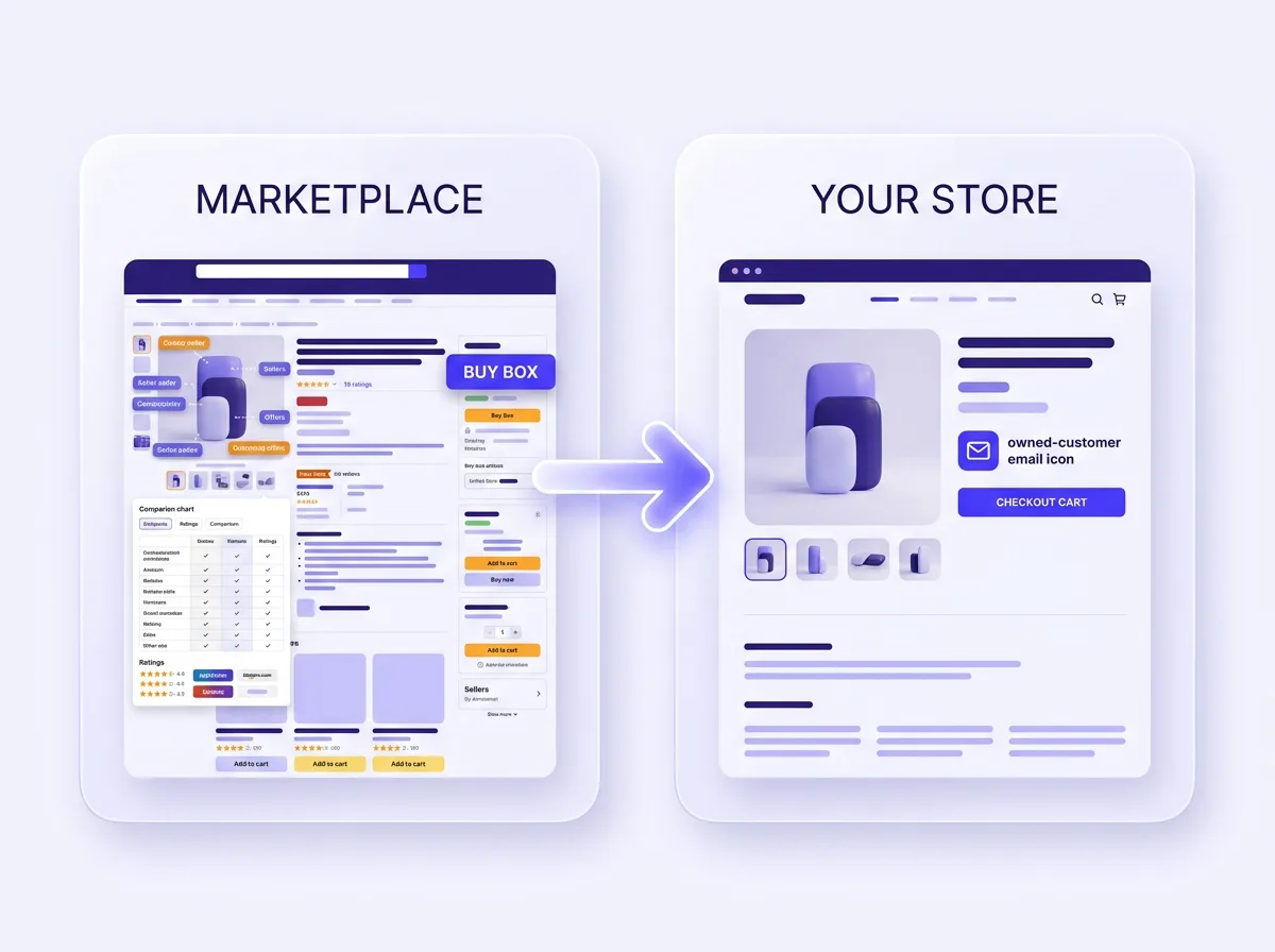 Amazon marketplace listing compared to a branded product page on your own Shopify store