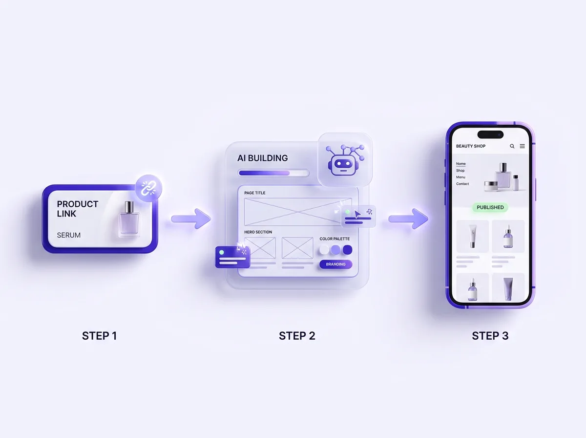 Launching a branded beauty store from a product link to a published Shopify storefront