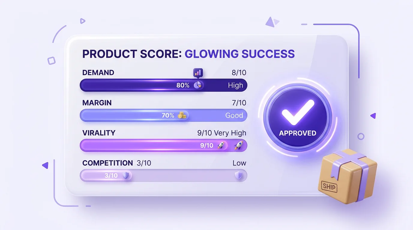 Scoring a winning dropshipping product on demand, margin, virality, and competition