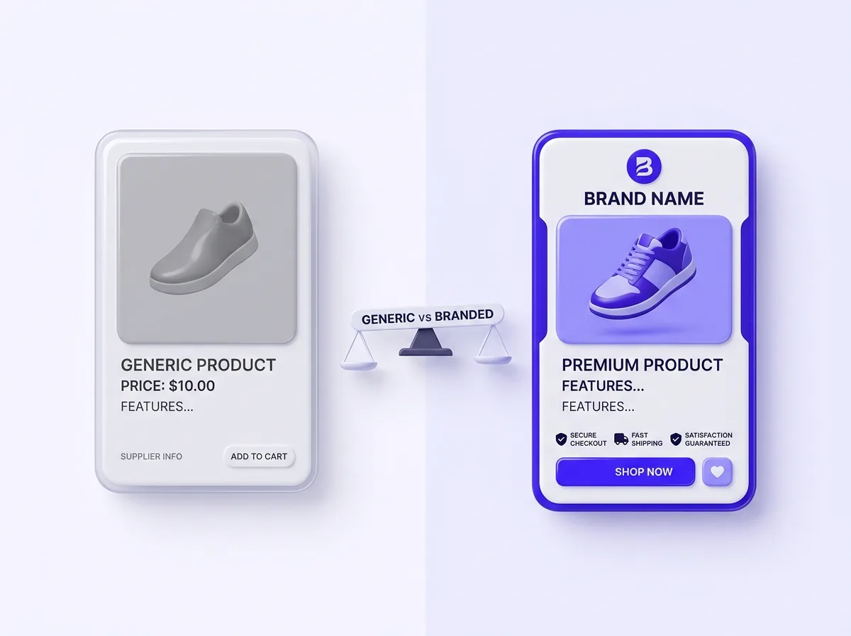 Generic versus branded dropshipping product page comparison