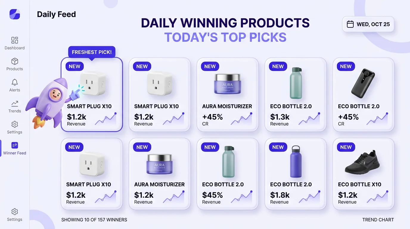 Daily feed of winning products for Shopify inside the PagePilot dashboard