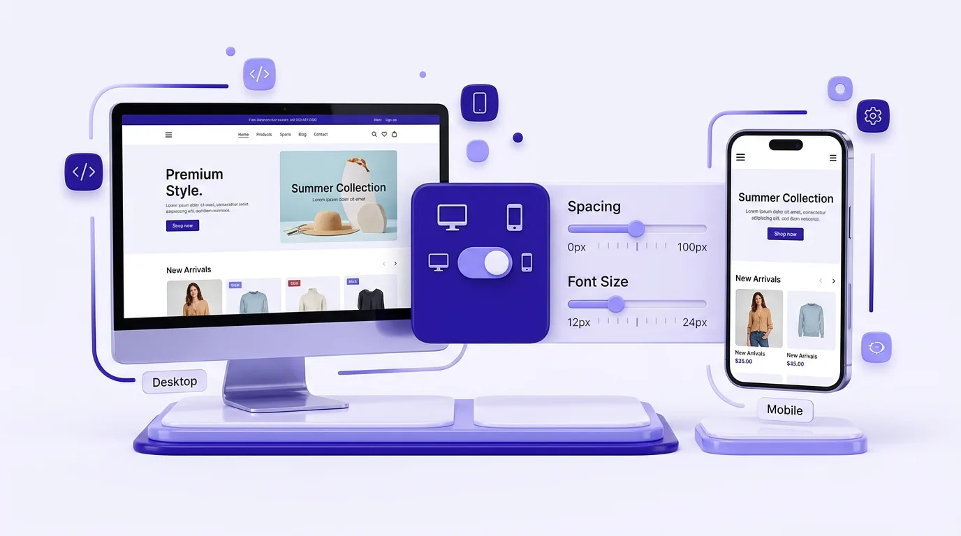 Responsive mobile and desktop controls in the Shopify page builder