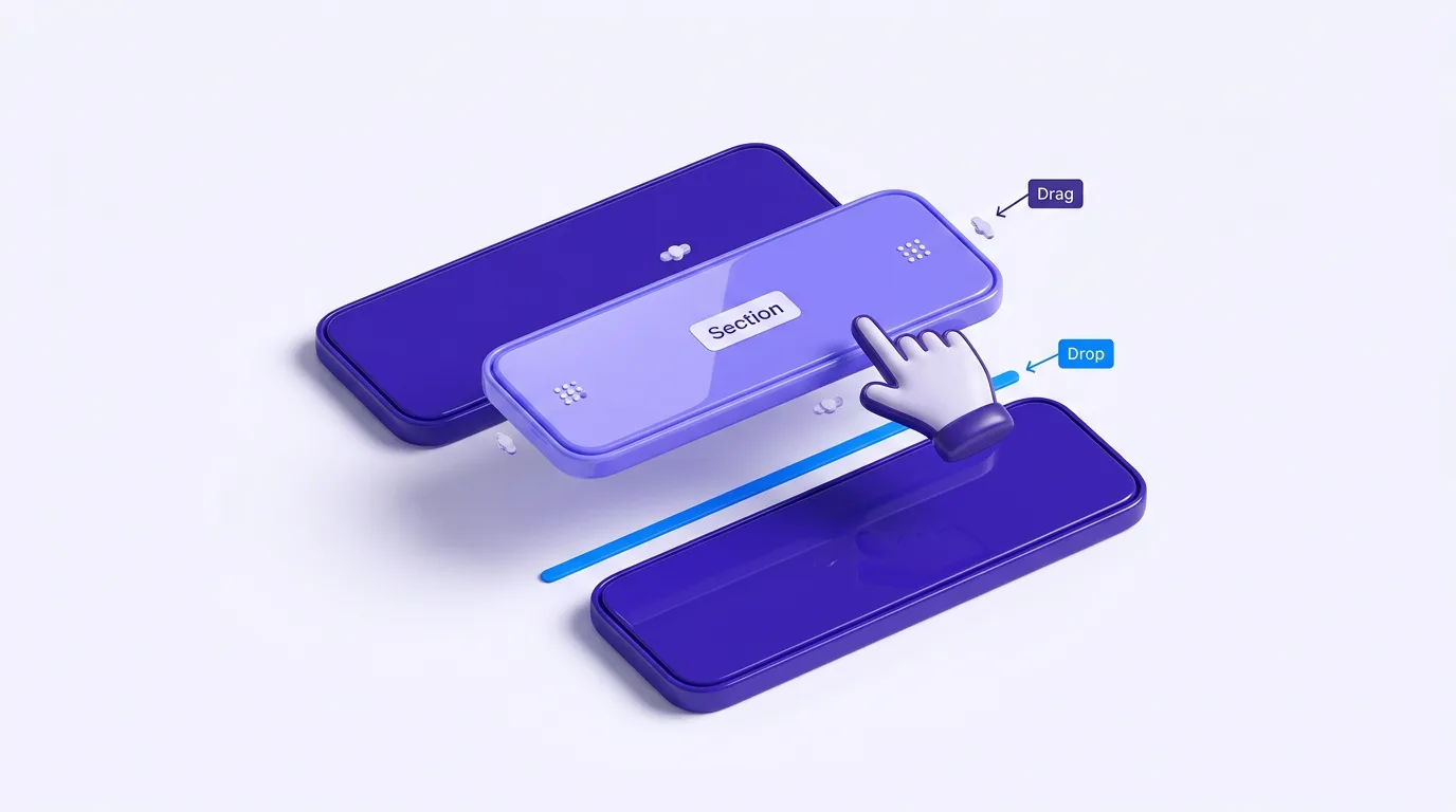 Shopify page builder drag and drop editor reordering page sections