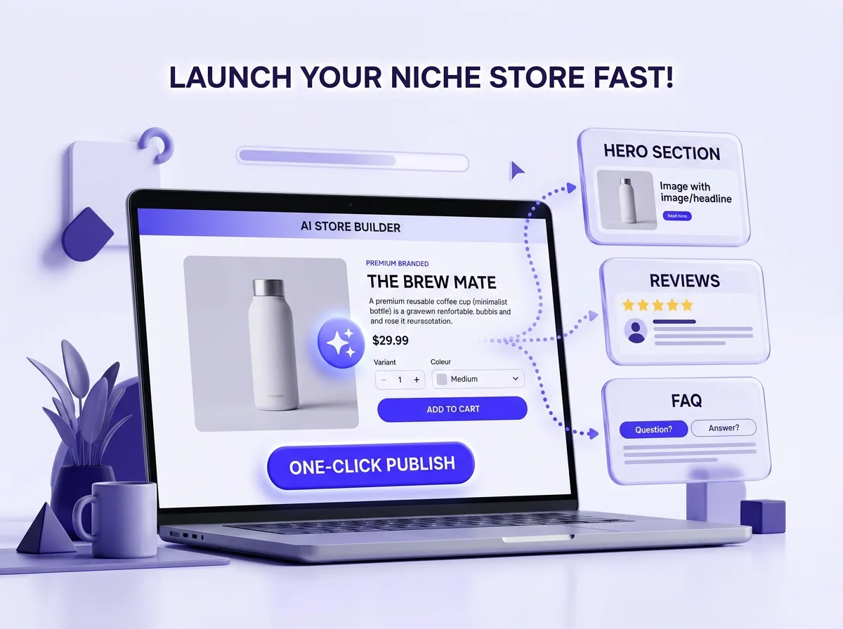 PagePilot turning a product into a branded niche Shopify store and product page in one click
