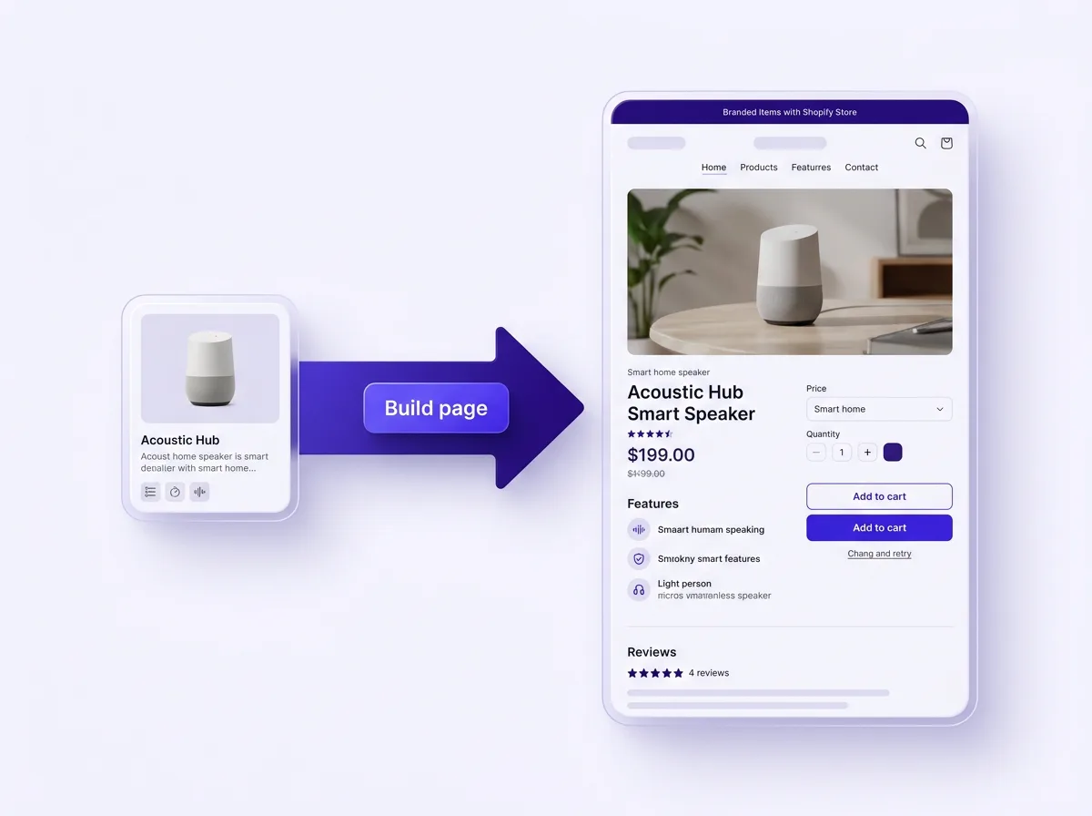 A found dropshipping product turned into a branded Shopify product page in one click
