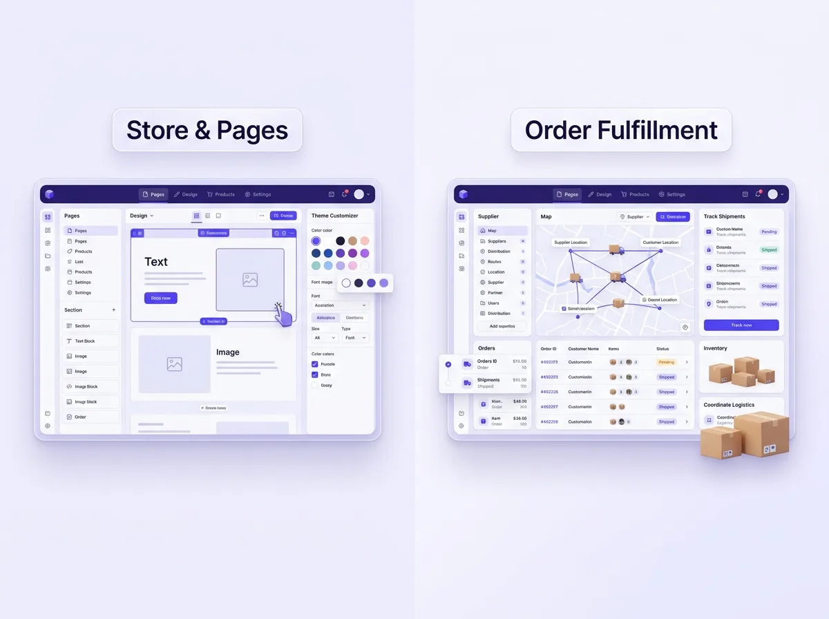 Store and pages builder compared with an order fulfillment tool for dropshipping