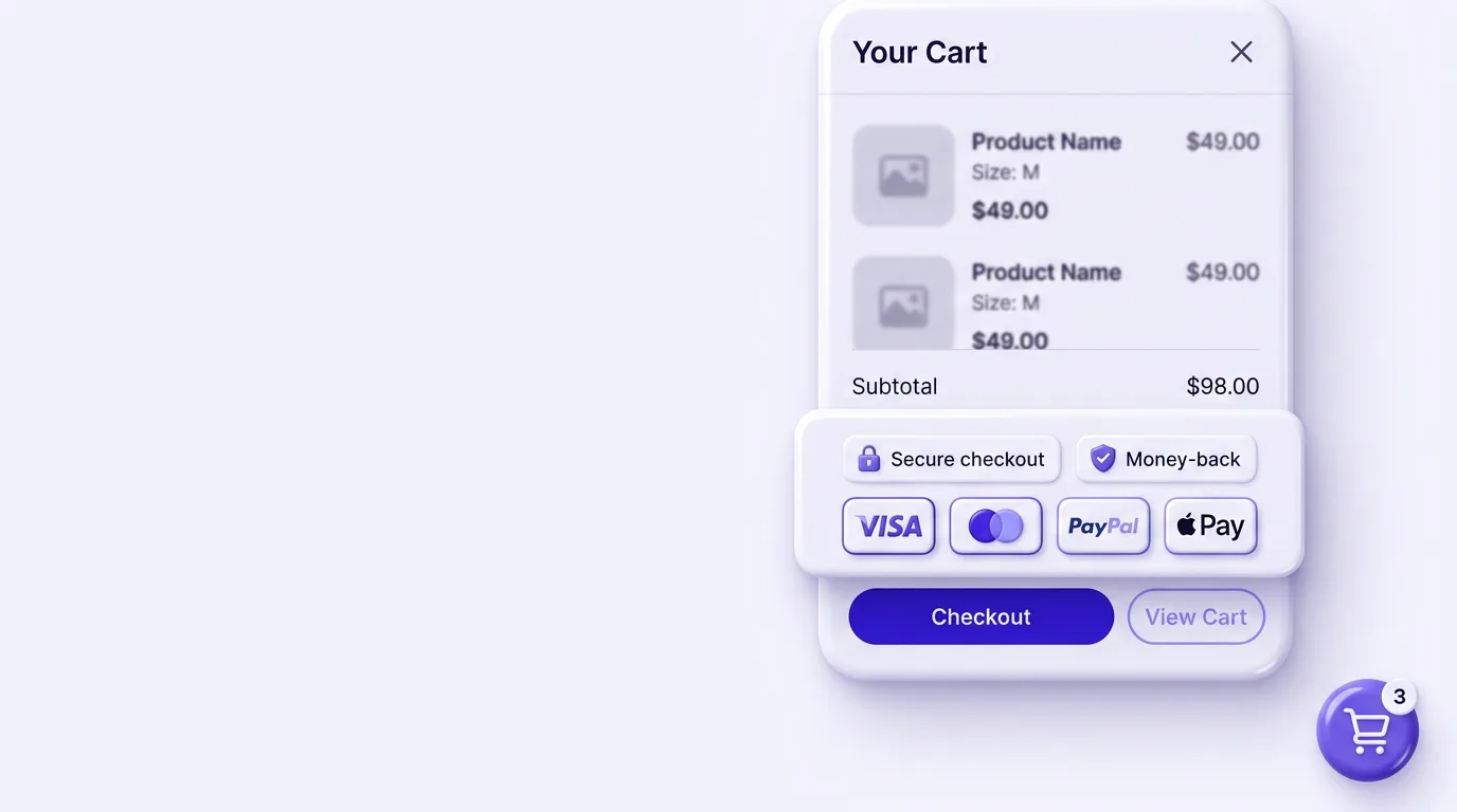 Sticky cart with secure-checkout and trust badges on Shopify