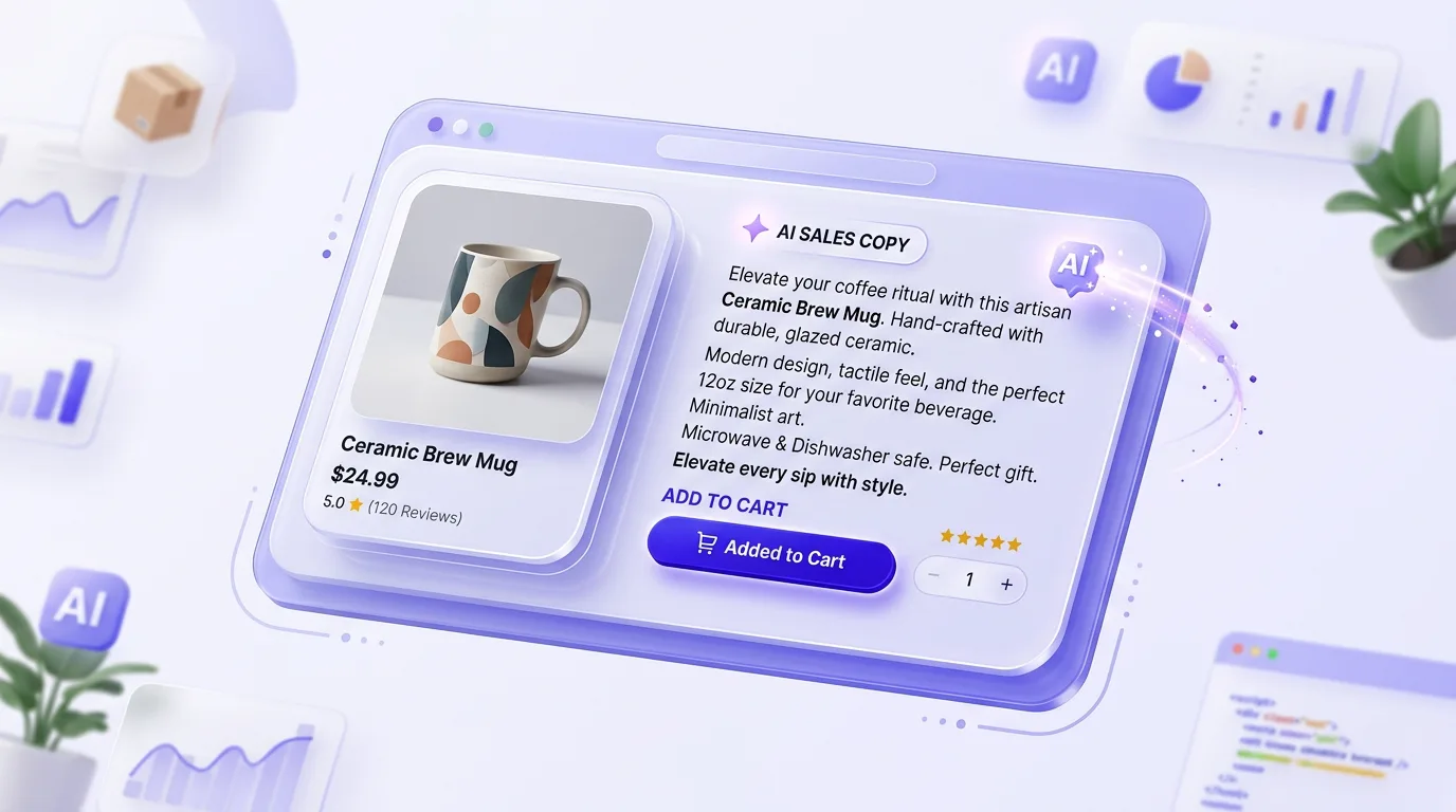 AI Shopify store builder generating product page sales copy in a done-for-you store