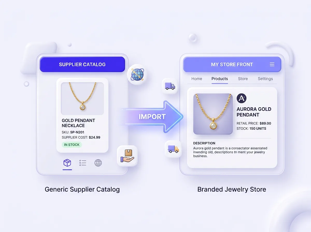 Importing a jewelry supplier listing into a branded Shopify store with PagePilot