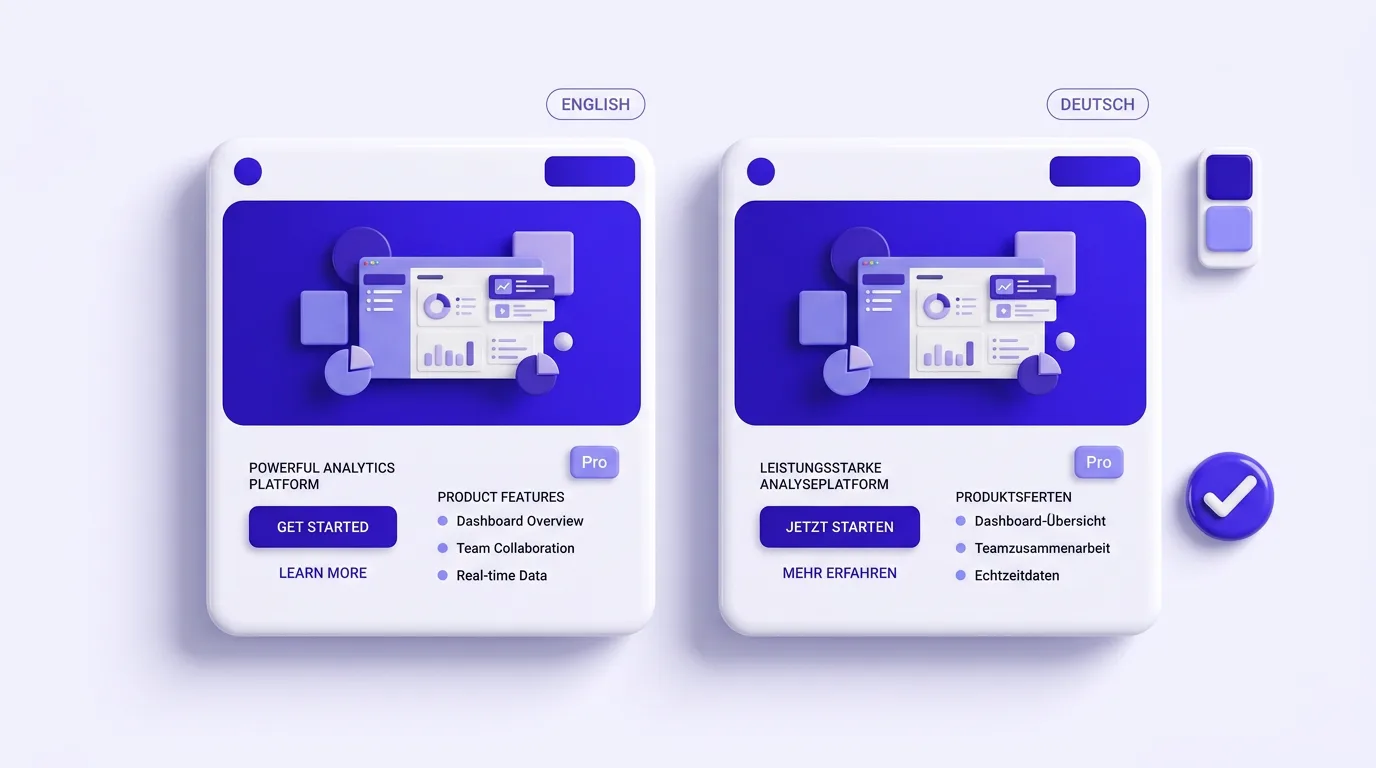 Same on-brand Shopify product page shown in English and German with consistent branding across locales