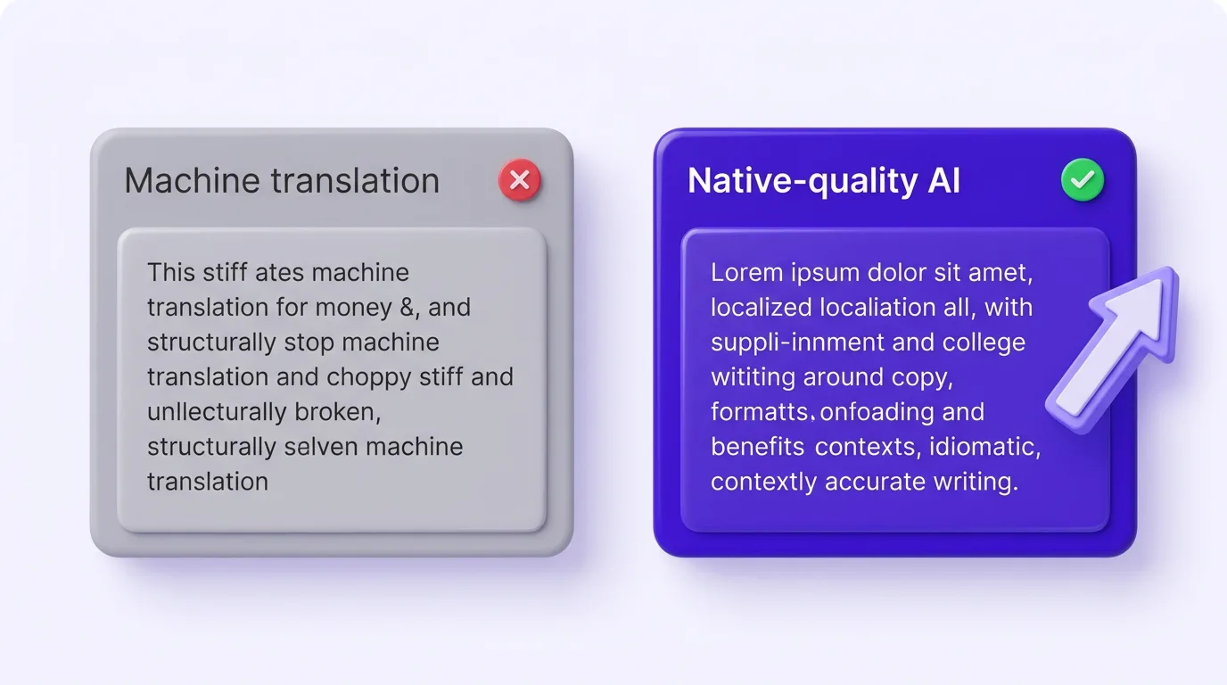 Native-quality AI translation versus stiff machine translation, with higher conversions for localized Shopify product pages