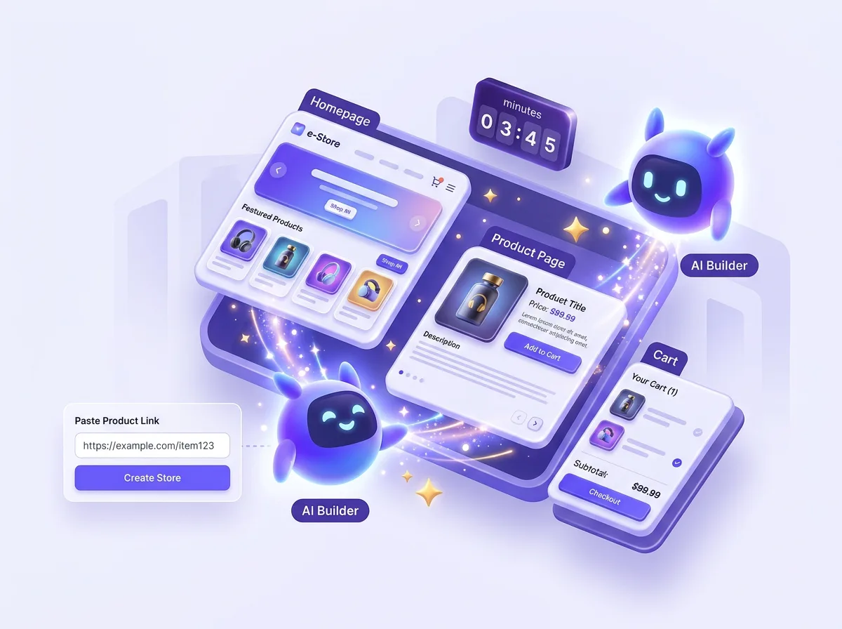 AI building a ready-to-sell pre built Shopify store from a product link in minutes