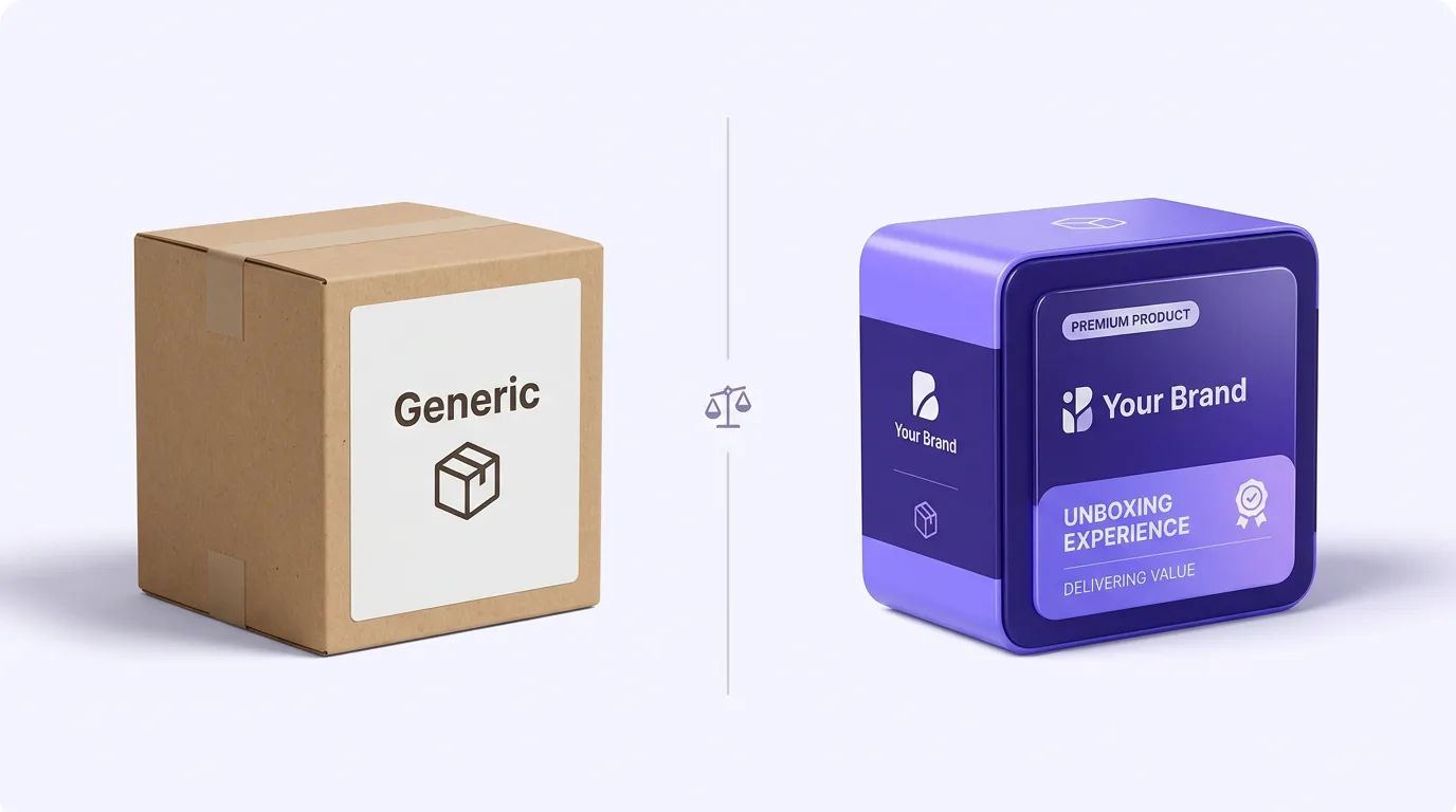 Comparison of a generic product box and a branded private label product box