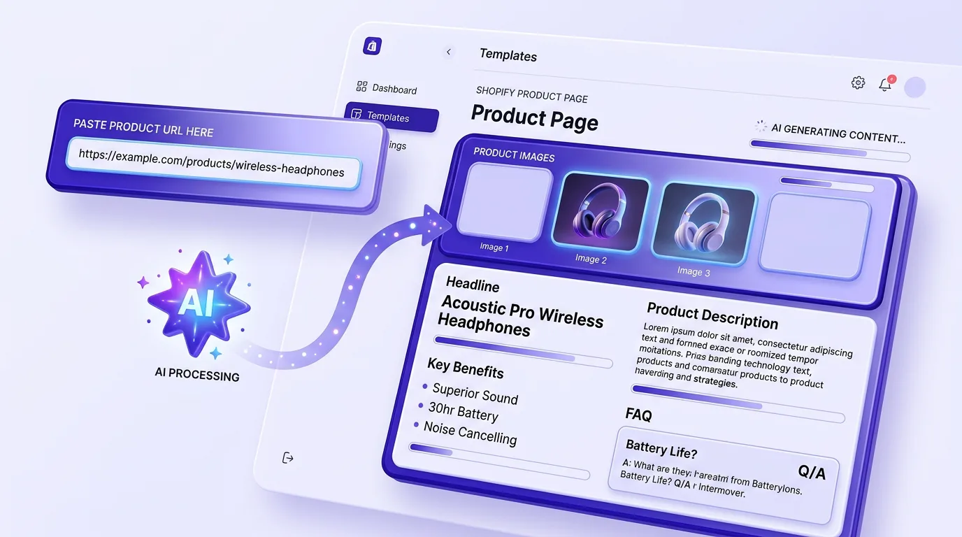 AI filling a dropshipping product page template from a product link