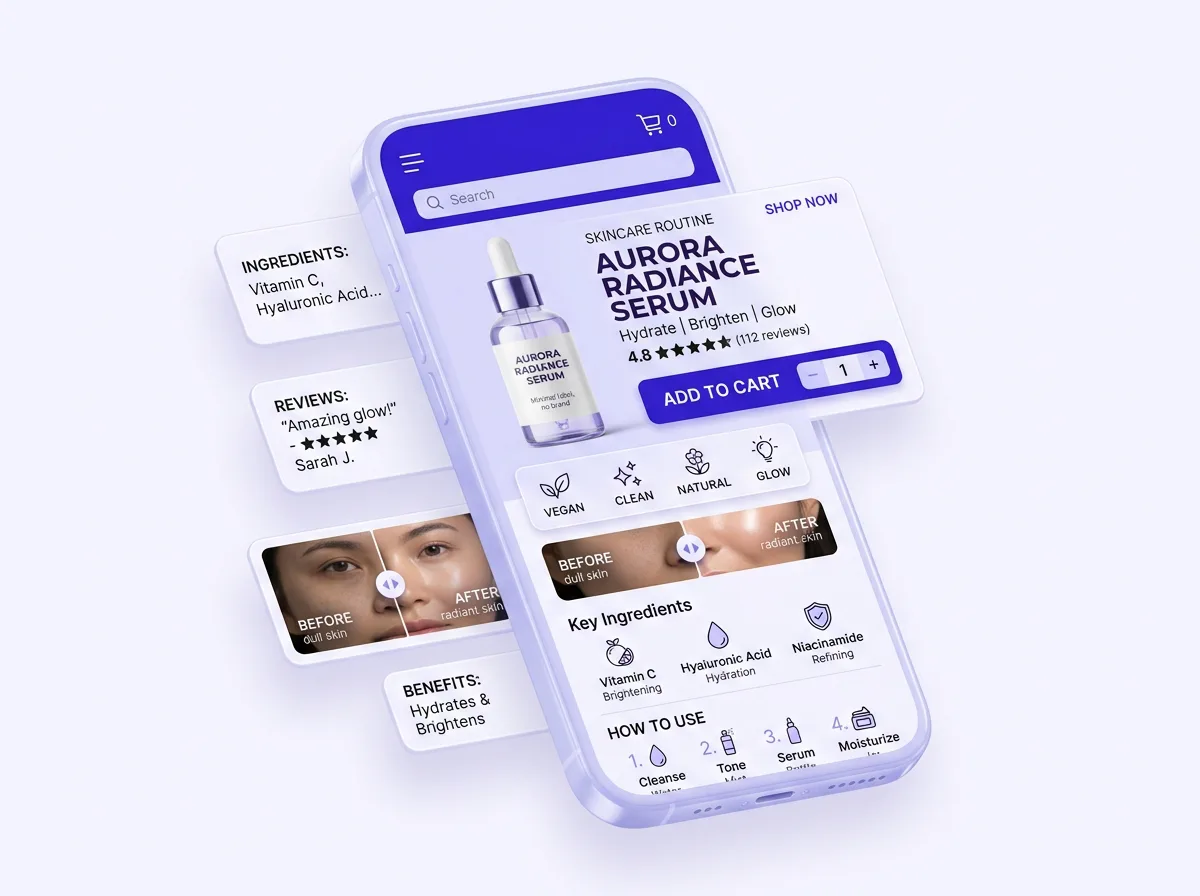 Beauty & Skincare Shopify product page template preview in PagePilot