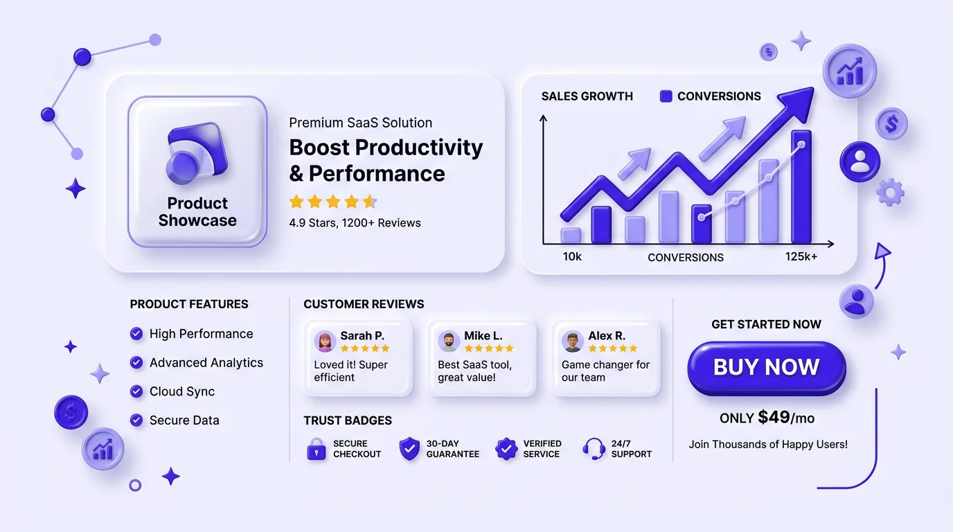 Conversion-focused product page design template in PagePilot