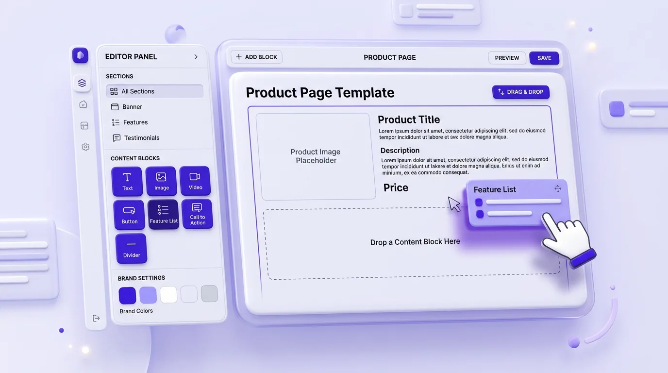 Customizing Shopify product page template sections and blocks with drag and drop