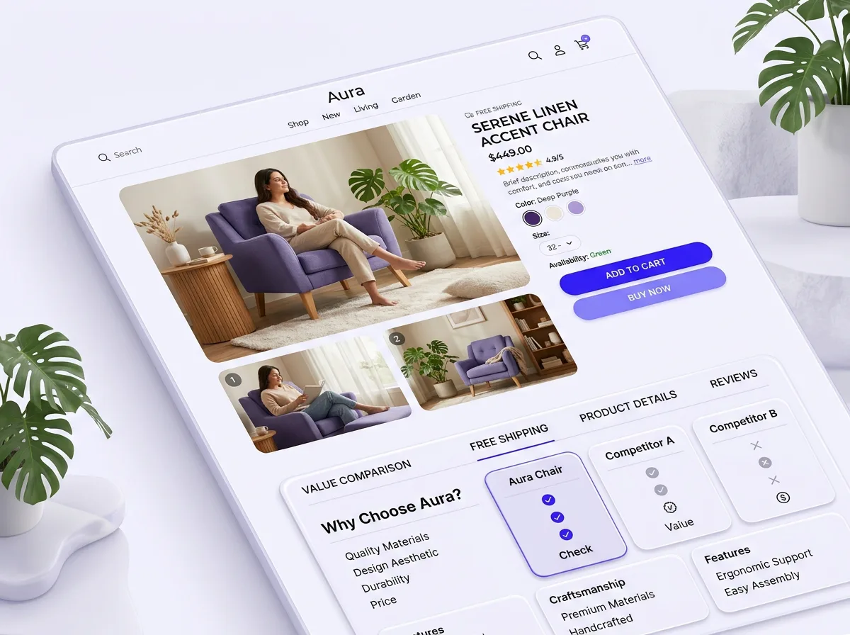 Home & Garden Shopify product page template preview in PagePilot