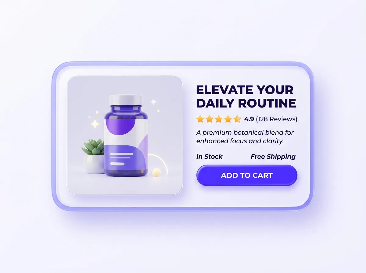 Shopify hero section block with headline, product image and add-to-cart button
