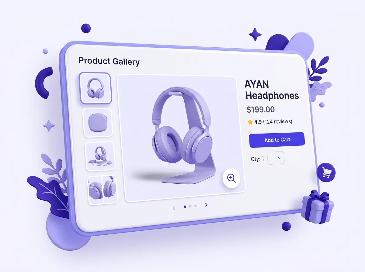 Shopify product gallery section with zoomable images and thumbnails