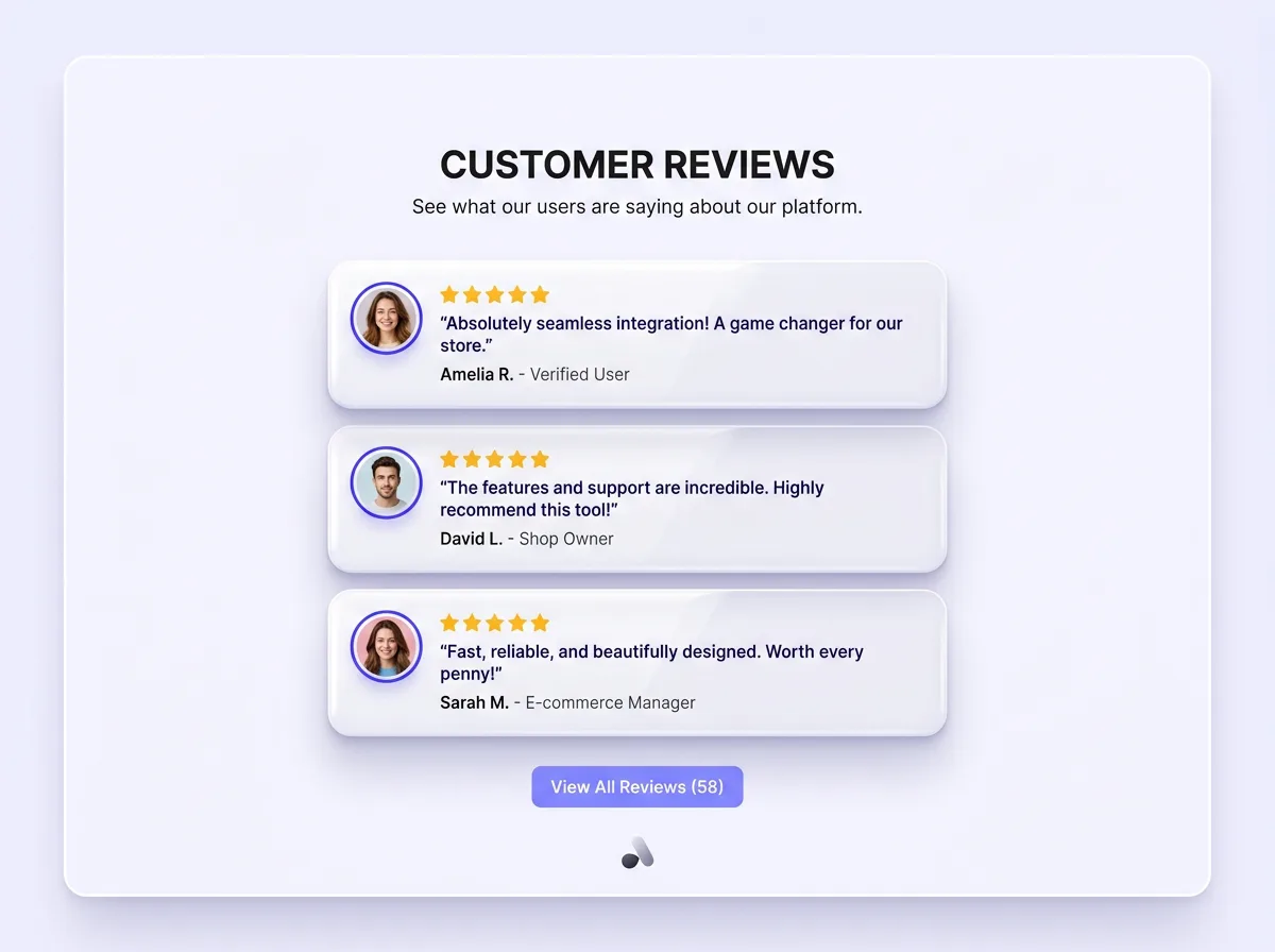 Shopify reviews and testimonials section block with star ratings