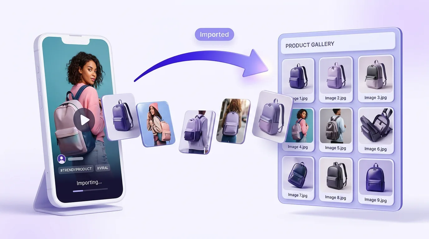 TikTok Shop product photos imported into a Shopify product gallery for TikTok dropshipping